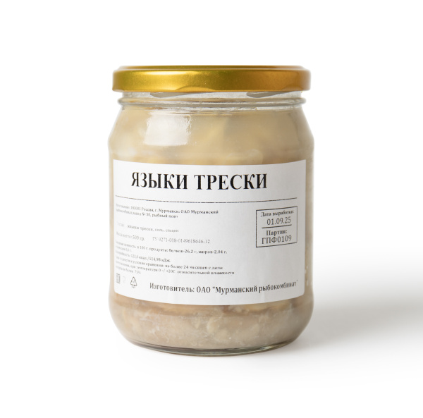 Языки трески натуральные, 500 г (Мурманский рыбокомбинат)