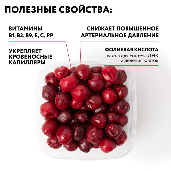 Вишня без косточки замороженная, 250 г в прозрачной коробочке