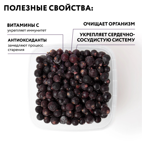 Смородина черная замороженная 250 гр. в прозрачной коробочке