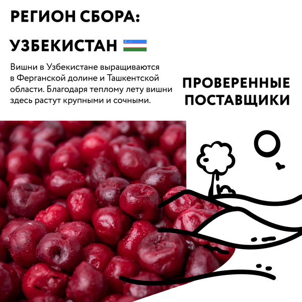 Вишня без косточки замороженная, 250 г в прозрачной коробочке