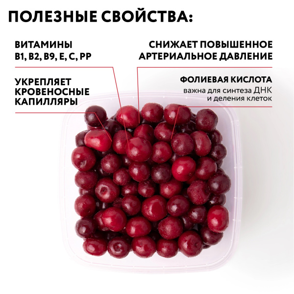 Вишня с косточкой замороженная 250 г, в прозрачной коробочке
