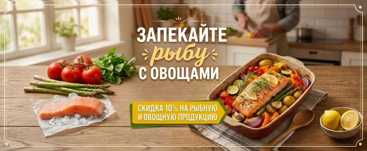 Скидка 10% на рыбу и овощи