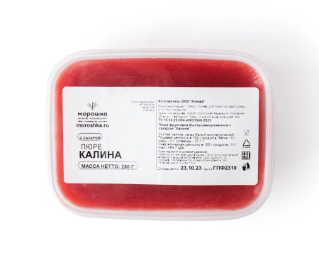 Пюре фруктовое быстрозамороженное "Калина", с сахаром, 250 г Пюре фруктовое быстрозамороженное "Калина", с сахаром, 250 г