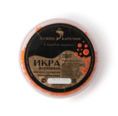 Икра форели зернистая слабосоленая, замороженная, 200 г