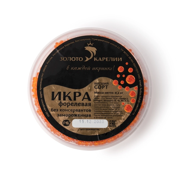 Икра форели зернистая слабосоленая, замороженная, 200 г