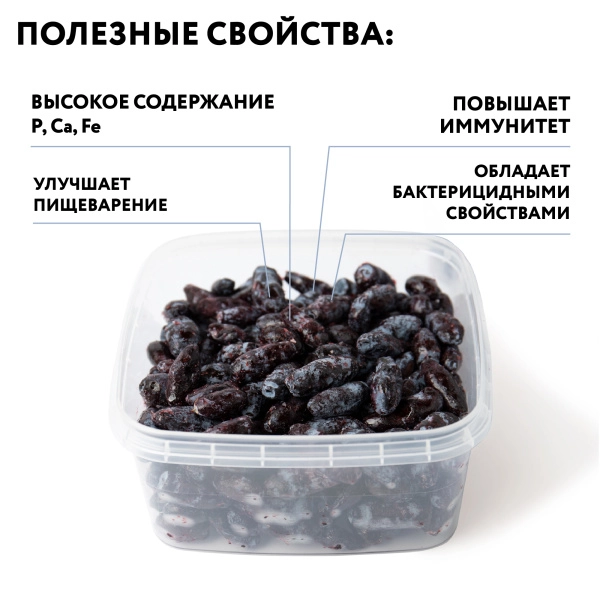 Жимолость голубая замороженная 250 гр. в прозрачной коробочке Жимолость голубая замороженная 250 гр. в прозрачной коробочке