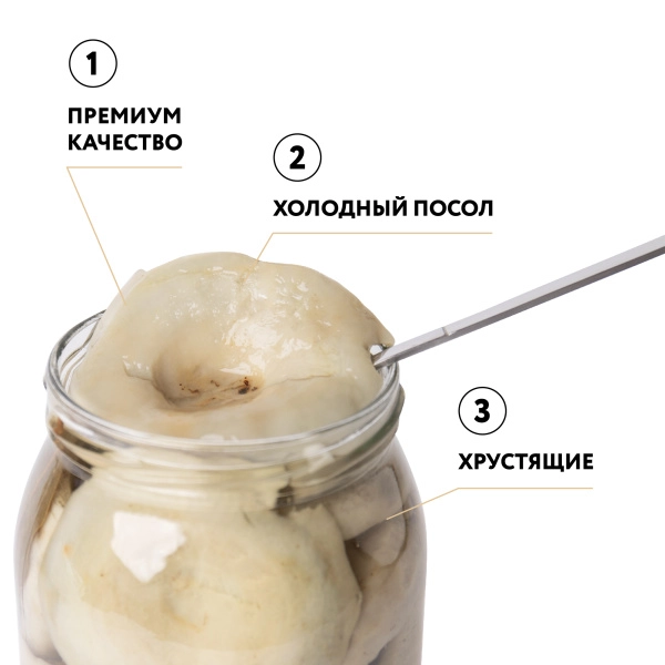 Груздь белый осиновый соленый целый, 0,90 л, холодный посол Груздь белый осиновый соленый целый, 0,90 л, холодный посол