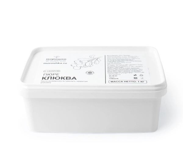 Пюре фруктовое быстрозамороженное "Клюква", с сахаром, 1 кг