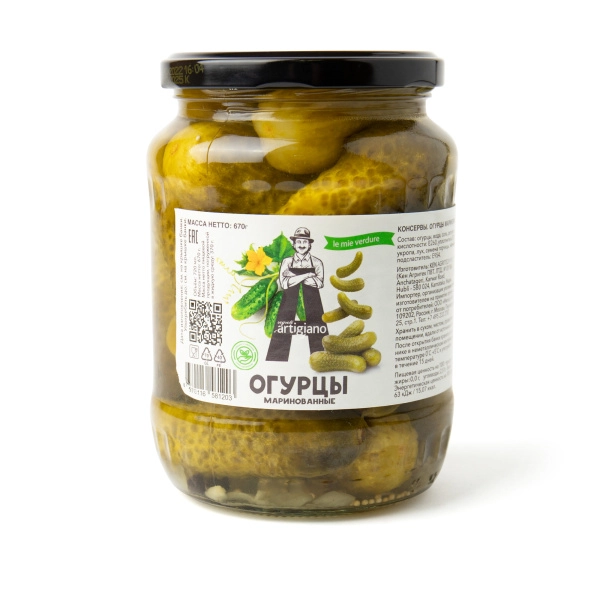 Огурцы маринованные 6-9 см "Sergeti d'Artigiano", 670 гр