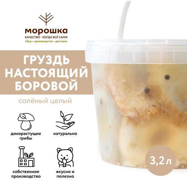 Груздь настоящий БОРОВОЙ соленый, целый, горячий посол, 3,2 л Груздь настоящий БОРОВОЙ соленый, целый, горячий посол, 3,2 л